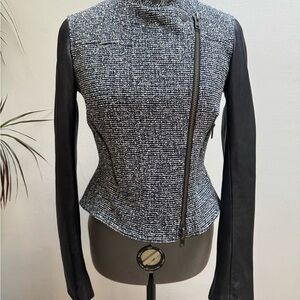 Theory Tweed and Lamb Leather Moto Asymmetrical Jacket